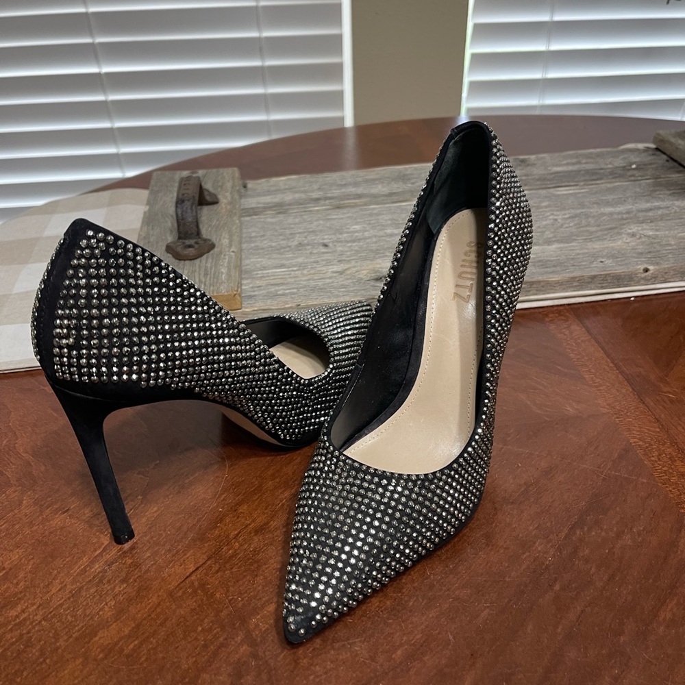 Schutz Lou Crystal Nubuck heels Black